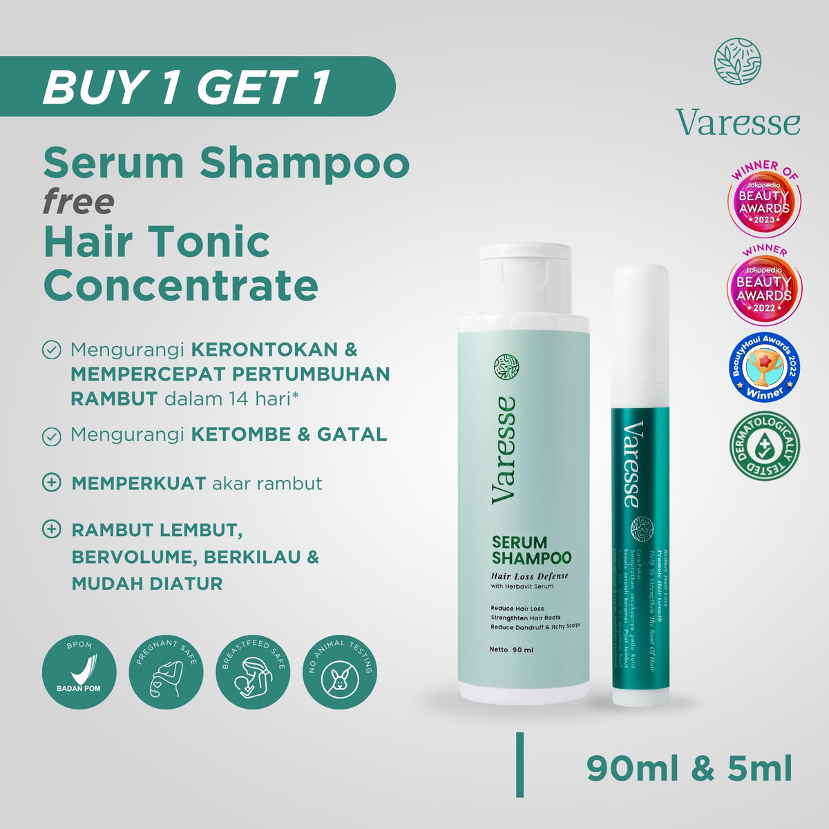 [BUY 1 GET 1] Varesse Serum Shampoo 2 in 1 Conditioner 90ml FREE Hair Tonic Concentrate 5ml