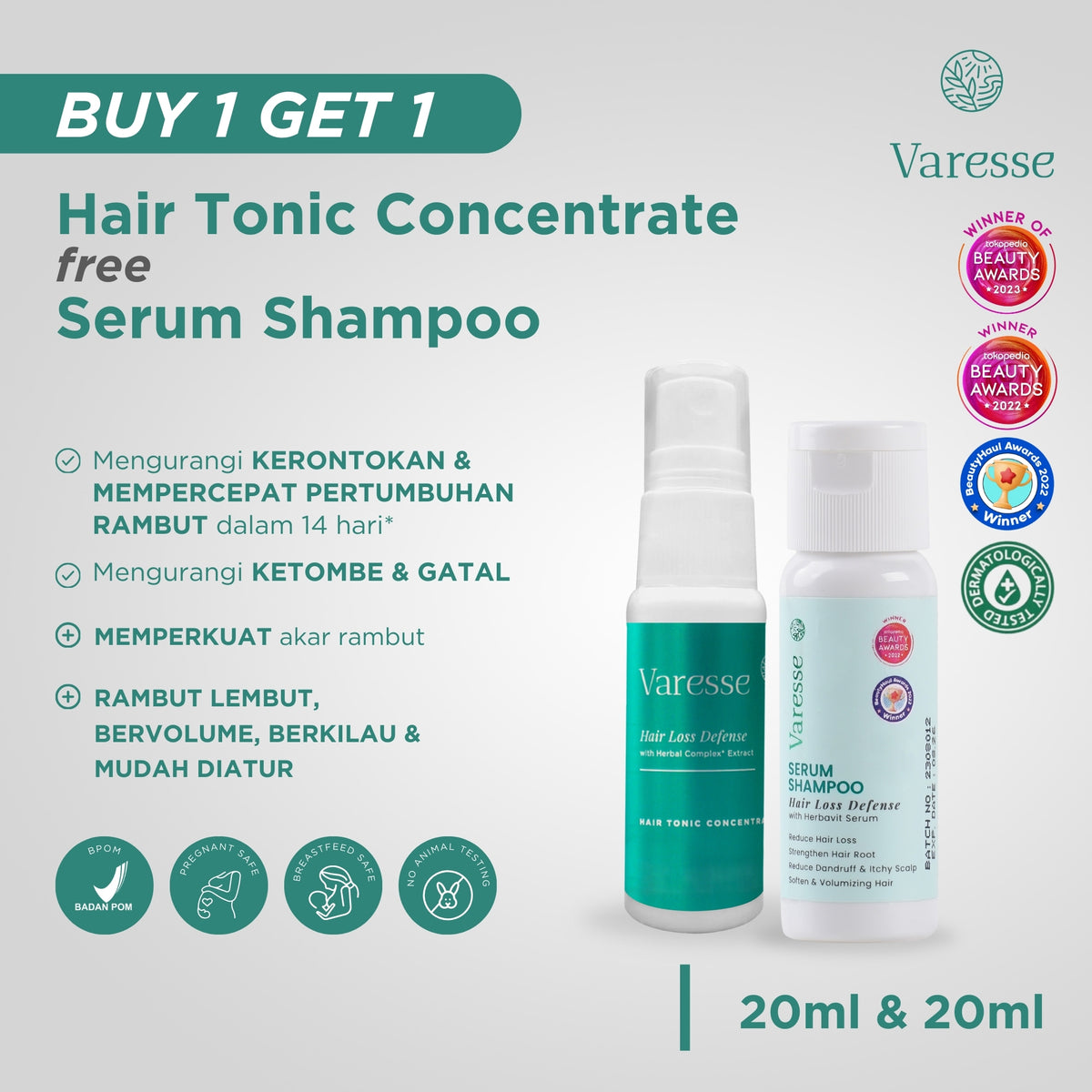 Varesse Hair Tonic Concentrate 20ml + Serum Shampoo 2in1 Conditioner 20ml